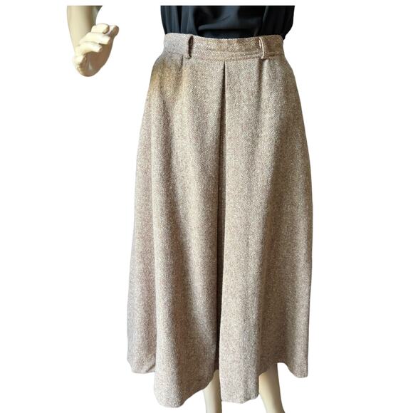 American Vintage Cottage Tailor Wool Pleated Tweed Boucle skirt pockets size XS - Picture 4 of 12